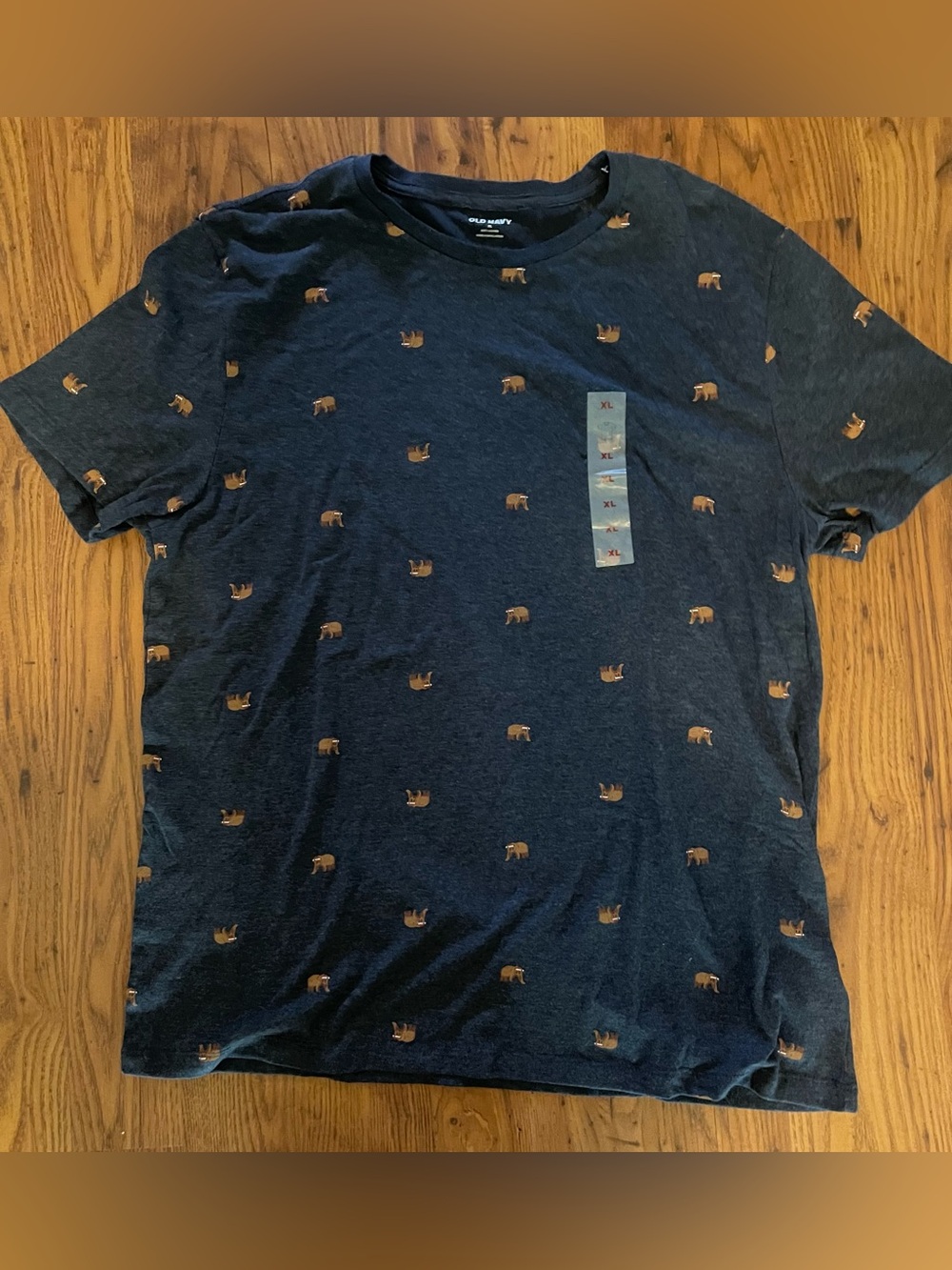 New Old Navy Blue Soft Short-Sleeve Tee with Fun Brown Bear Print XL